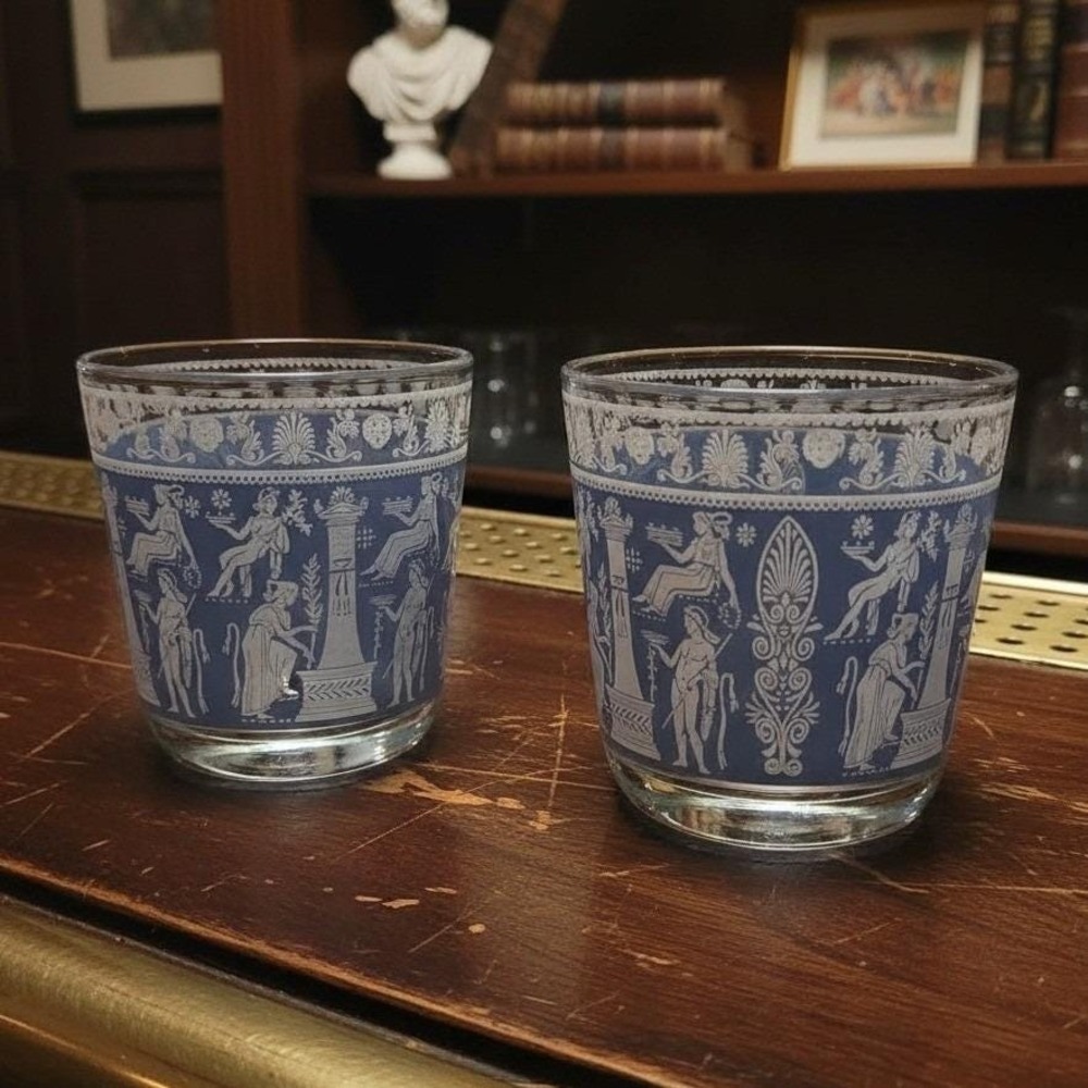 Jeanette Glass Corinthian Tumblers, Set of 2, Vintage Wedgewood Blue Glasses